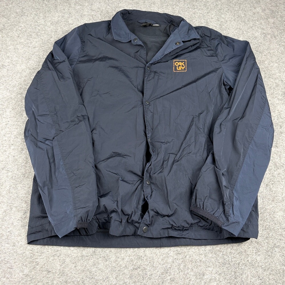 Oakley‎ Jacket Mens Large Navy Blue Embroidered Logo Snap Front Y2K Windbreaker